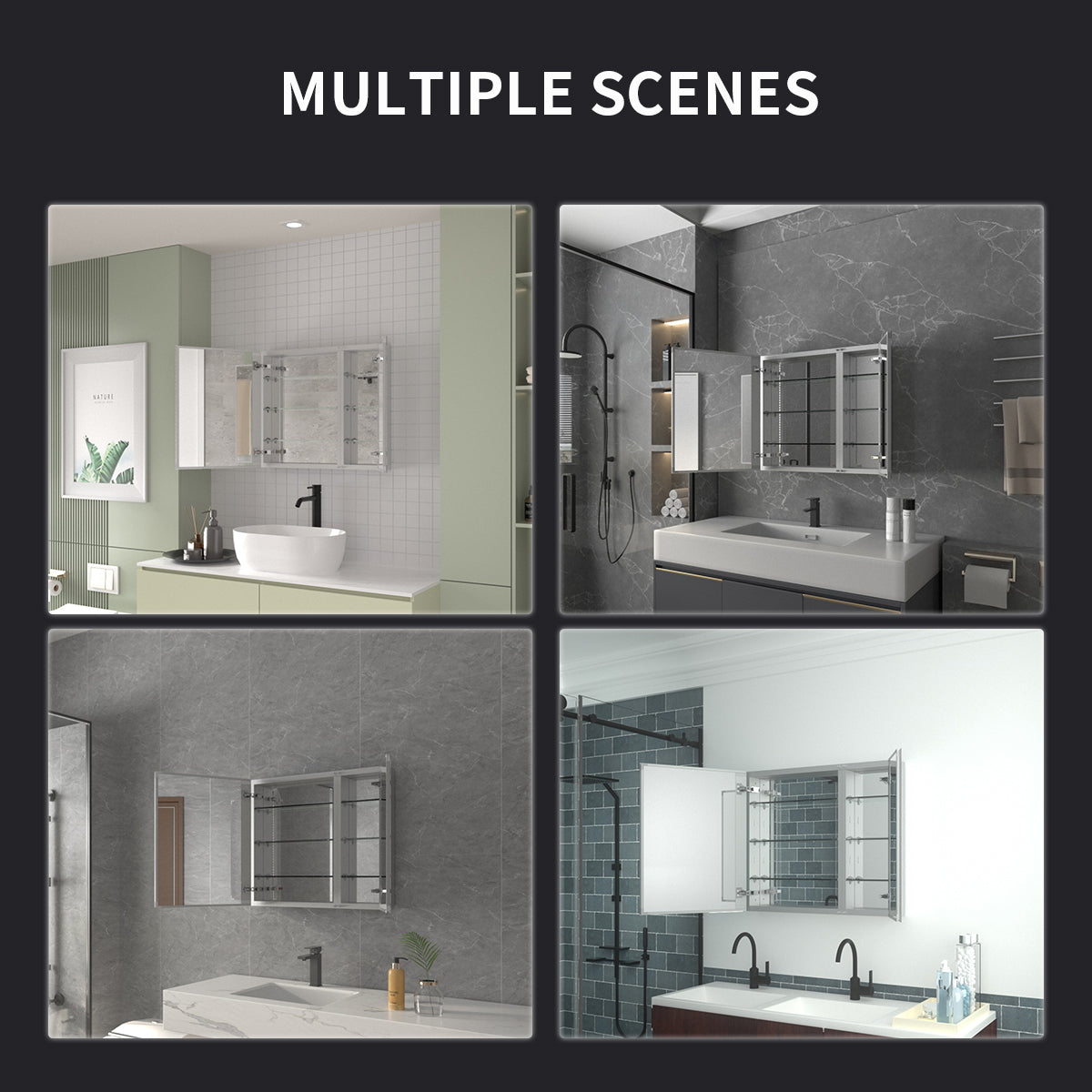 Niveal LUMCA Series Rectangular Aluminum Recessed/Surface Mount Medicine Cabinet with Mirror MMC-3026SV11