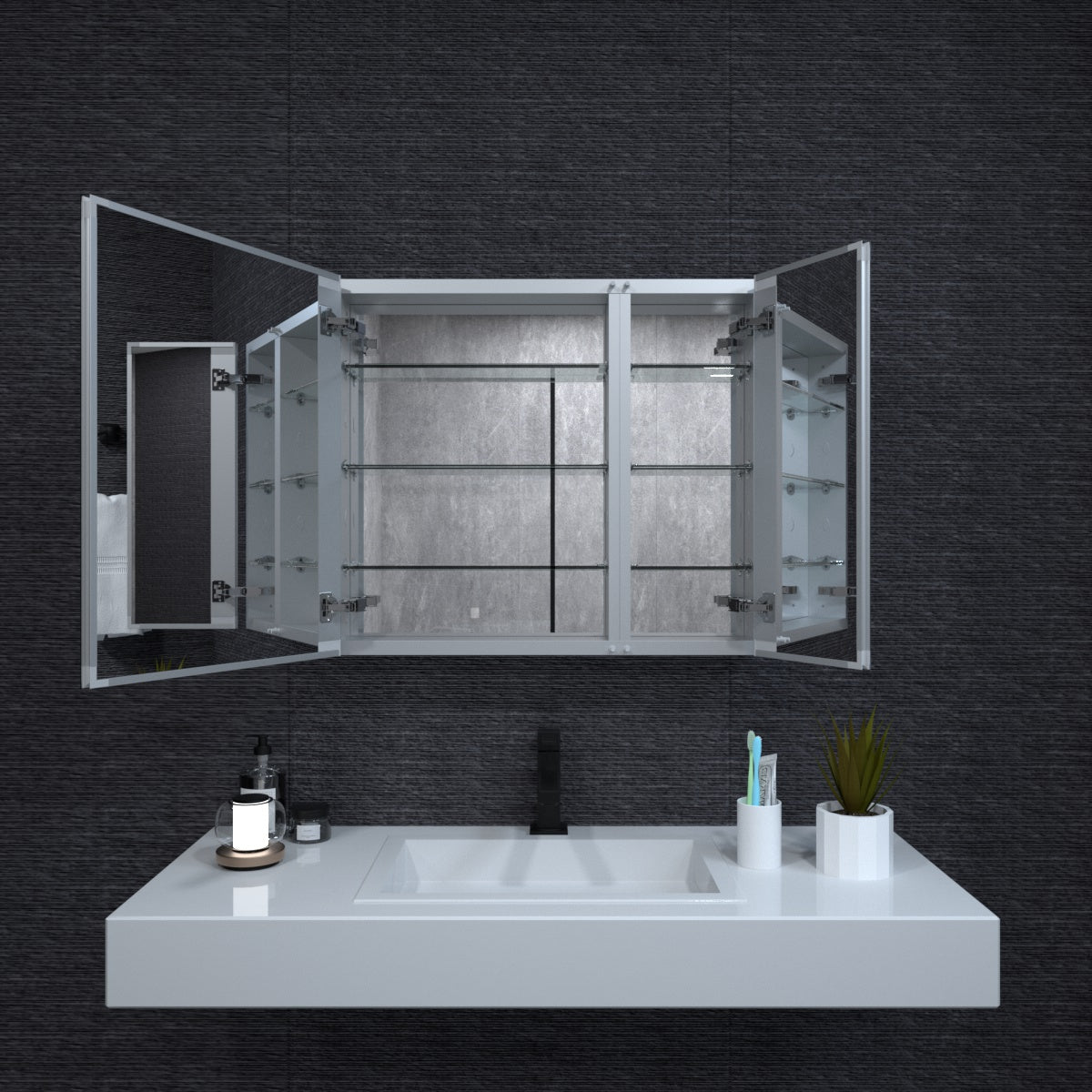 Niveal LUMCA Series Rectangular Aluminum Recessed/Surface Mount Medicine Cabinet with Mirror MMC-3026SV2
