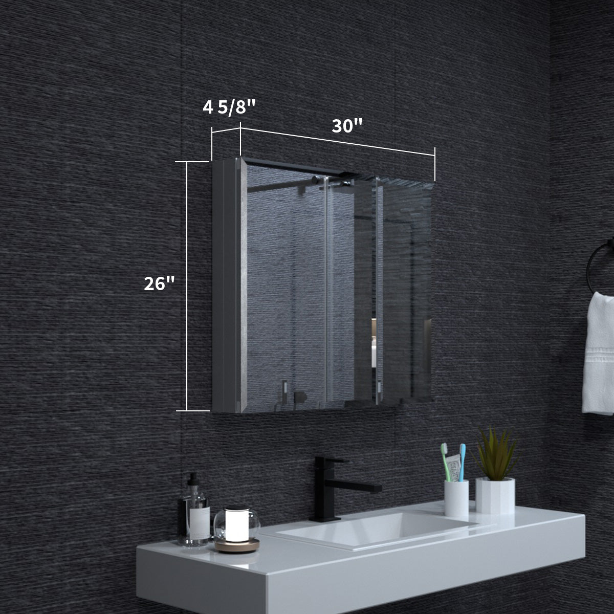 Niveal LUMCA Series Rectangular Aluminum Recessed/Surface Mount Medicine Cabinet with Mirror MMC-3026SV3