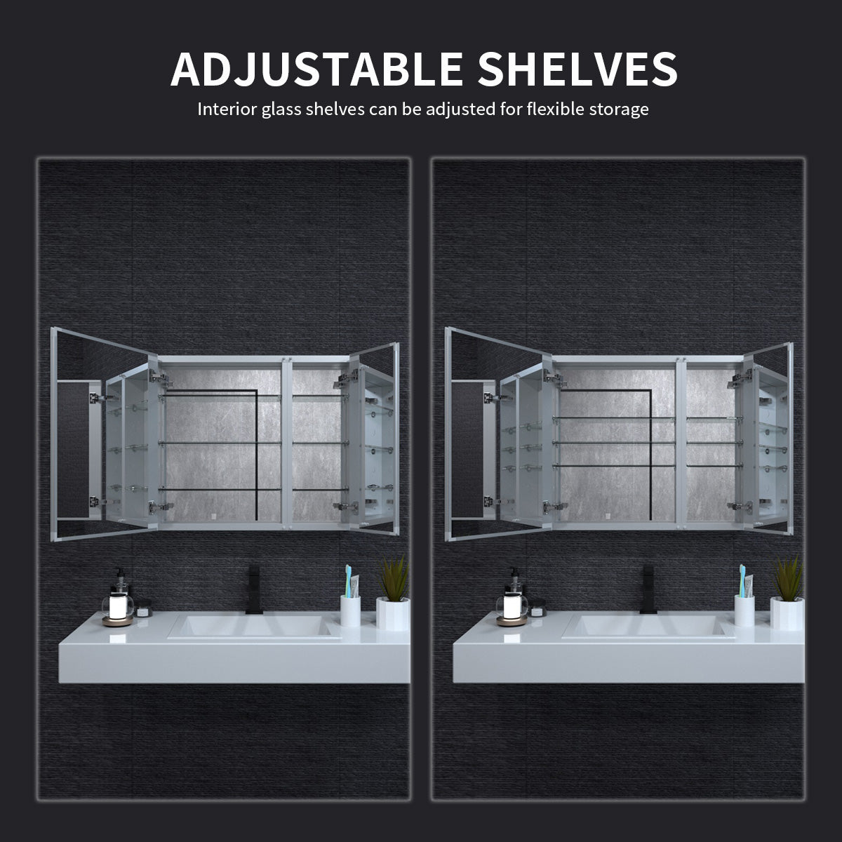 Niveal LUMCA Series Rectangular Aluminum Recessed/Surface Mount Medicine Cabinet with Mirror MMC-3026SV4