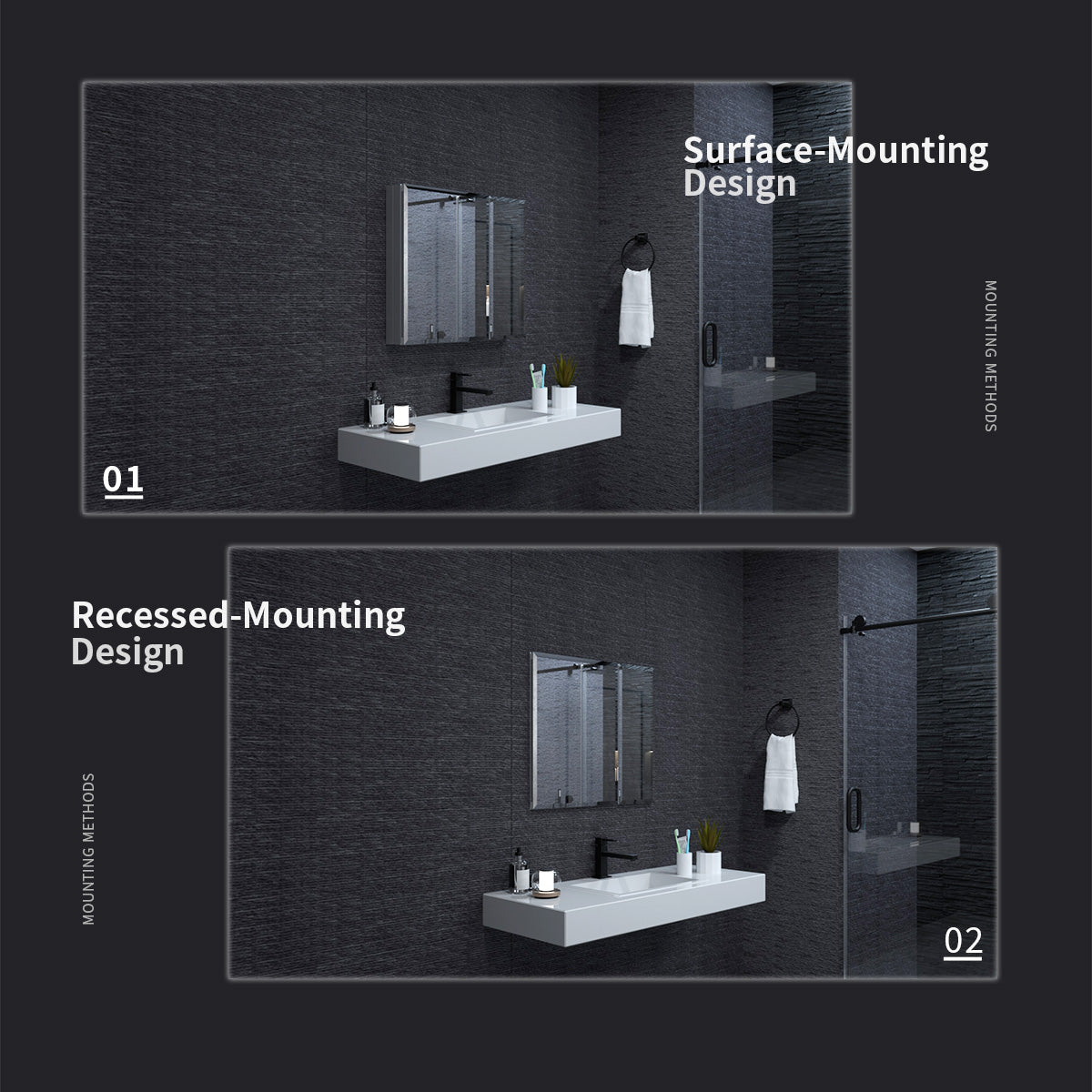 Niveal LUMCA Series Rectangular Aluminum Recessed/Surface Mount Medicine Cabinet with Mirror MMC-3026SV8