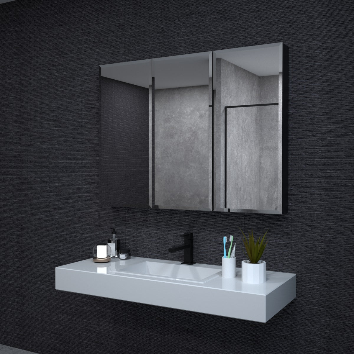 Niveal LUMCA Series Rectangular Aluminum Recessed/Surface Mount Medicine Cabinet with Mirror Matte Black 48 in. W x 36 in. H MMC-4836MB1