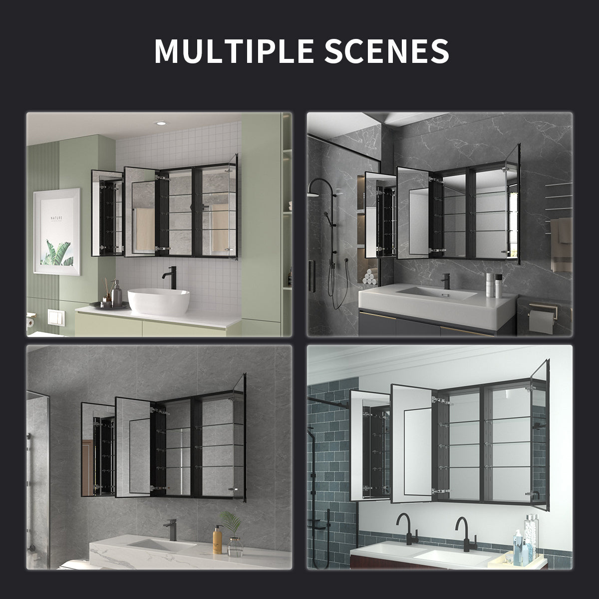 Niveal LUMCA Series Rectangular Aluminum Recessed/Surface Mount Medicine Cabinet with Mirror MMC-4836MB11