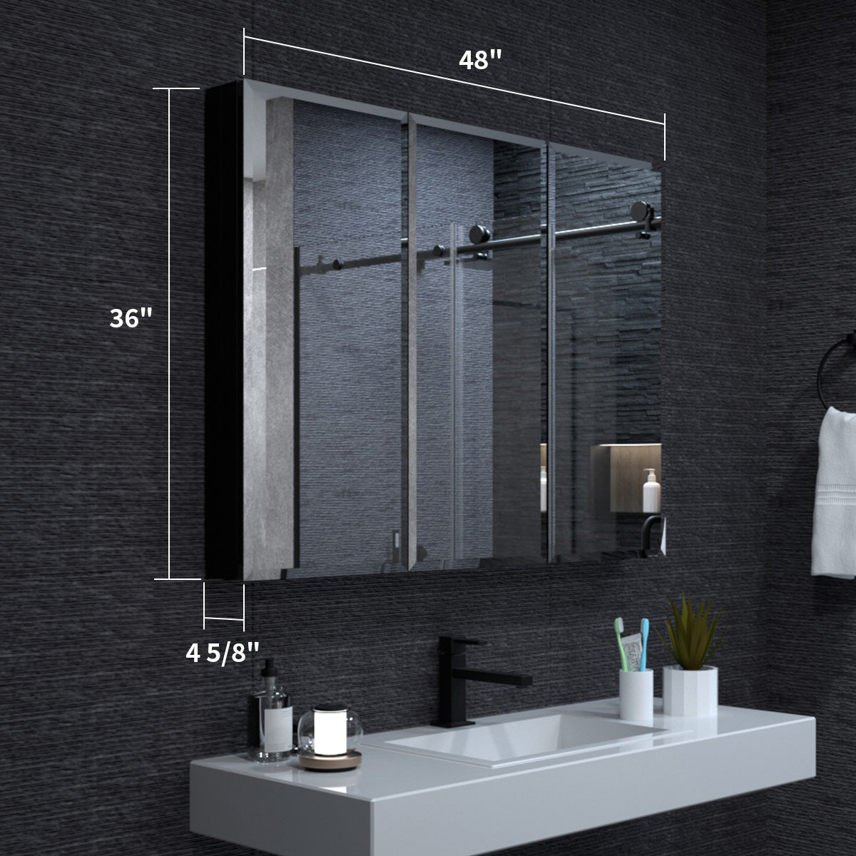 Niveal LUMCA Series Rectangular Aluminum Recessed/Surface Mount Medicine Cabinet with Mirror MMC-4836MB3