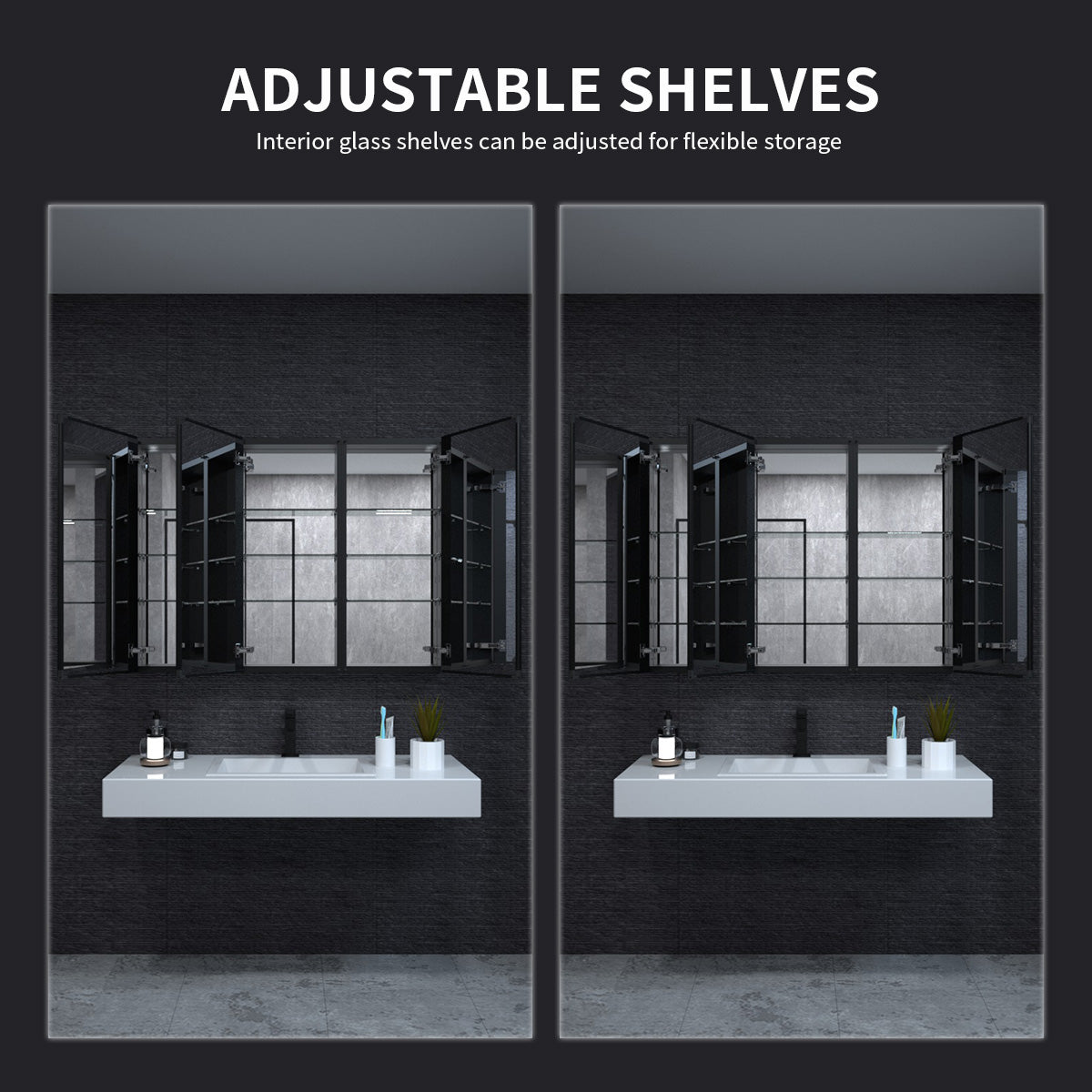 Niveal LUMCA Series Rectangular Aluminum Recessed/Surface Mount Medicine Cabinet with Mirror MMC-4836MB4
