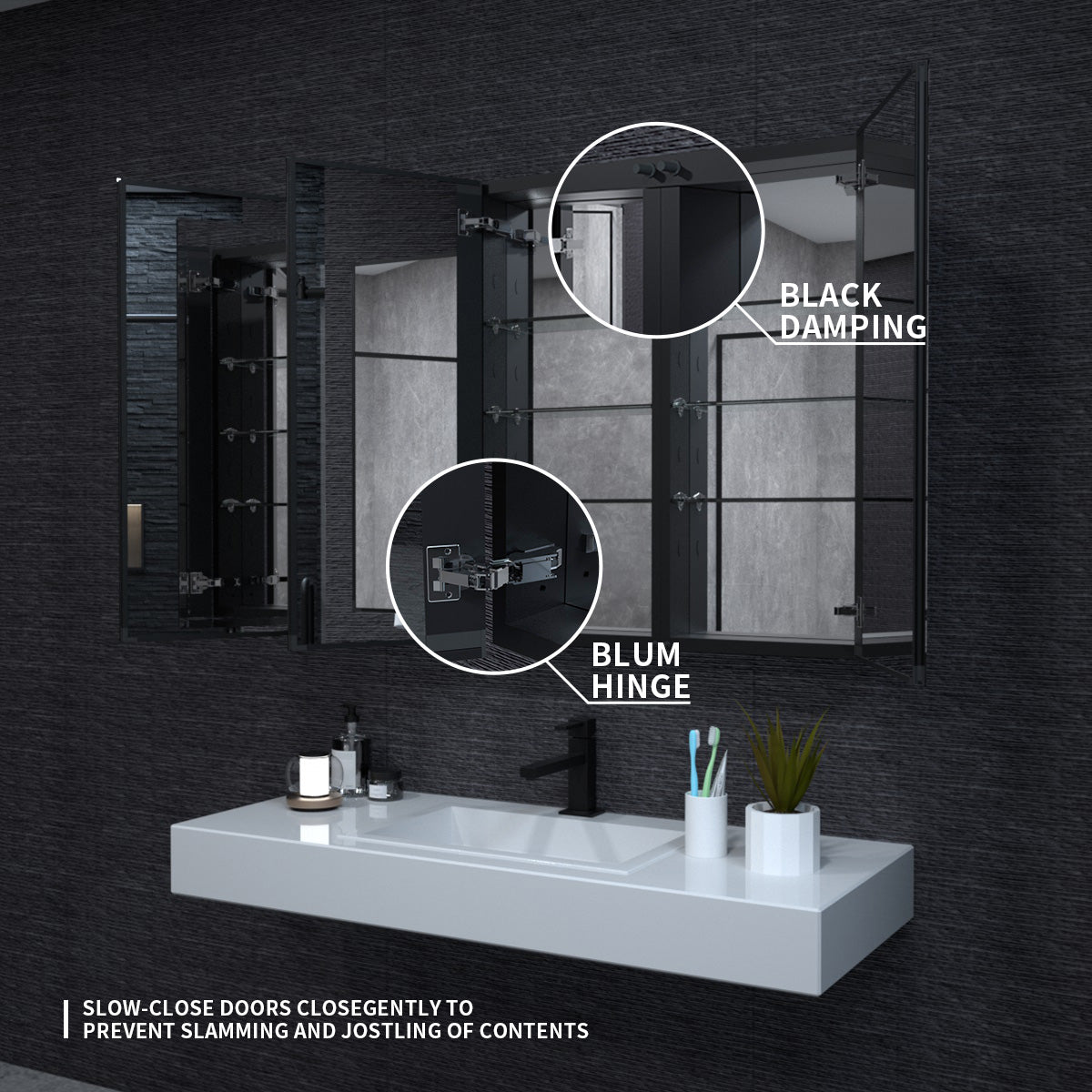 Niveal LUMCA Series Rectangular Aluminum Recessed/Surface Mount Medicine Cabinet with Mirror MMC-4836MB7