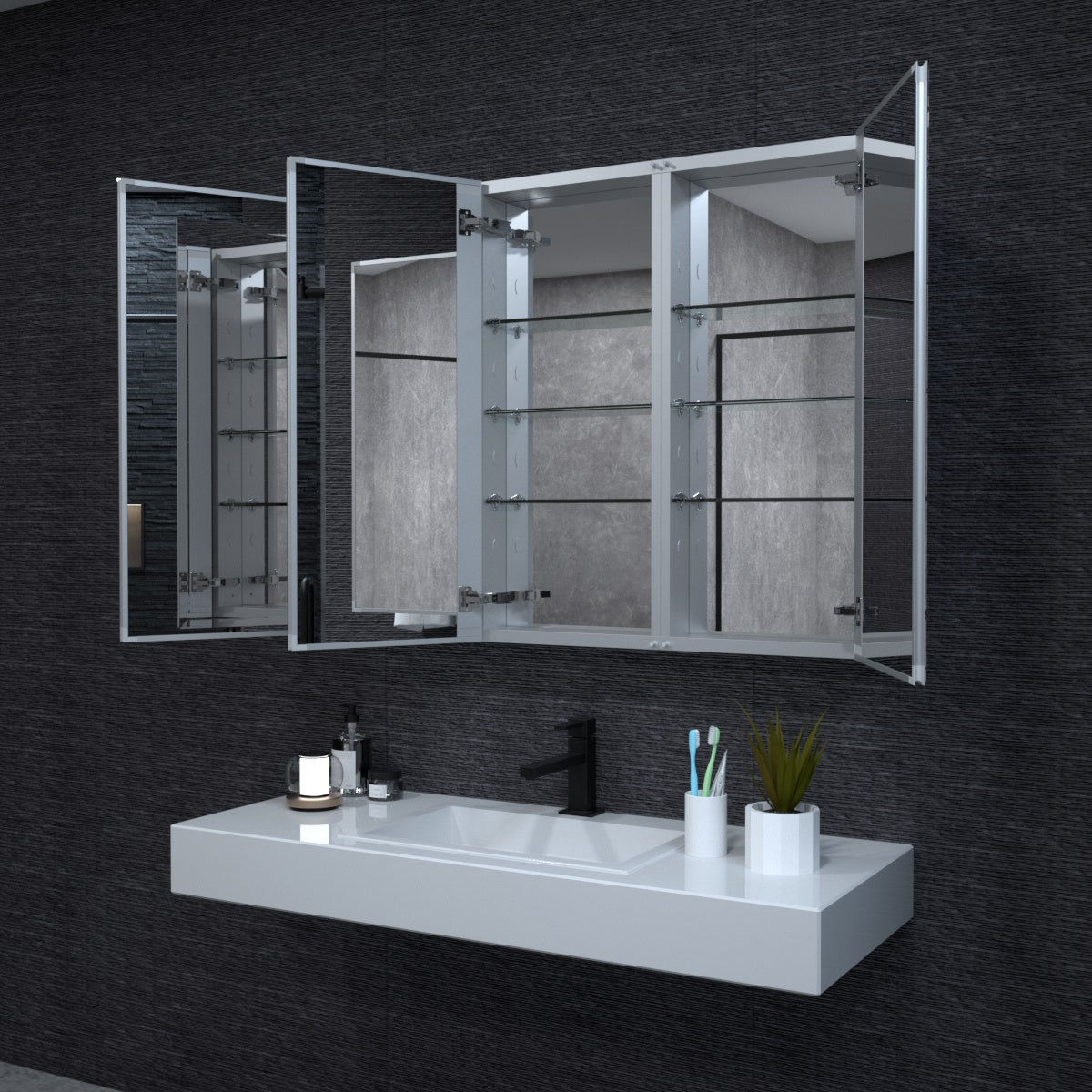 Niveal LUMCA Series Rectangular Aluminum Recessed/Surface Mount Medicine Cabinet with Mirror MMC-4836SV10