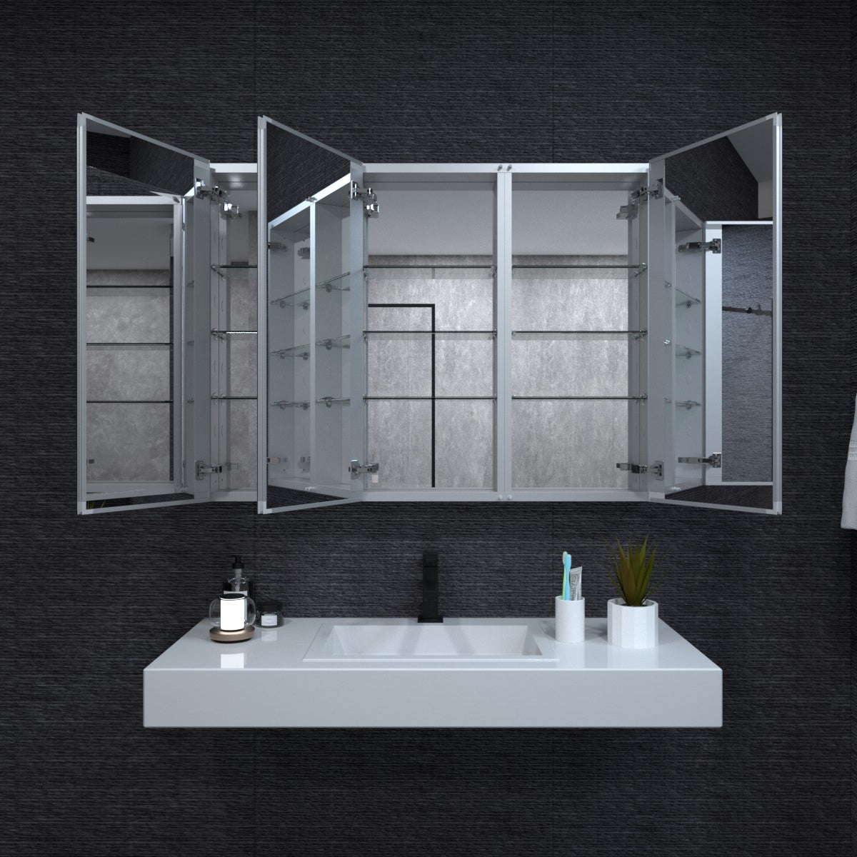 Niveal LUMCA Series Rectangular Aluminum Recessed/Surface Mount Medicine Cabinet with Mirror MMC-4836SV2