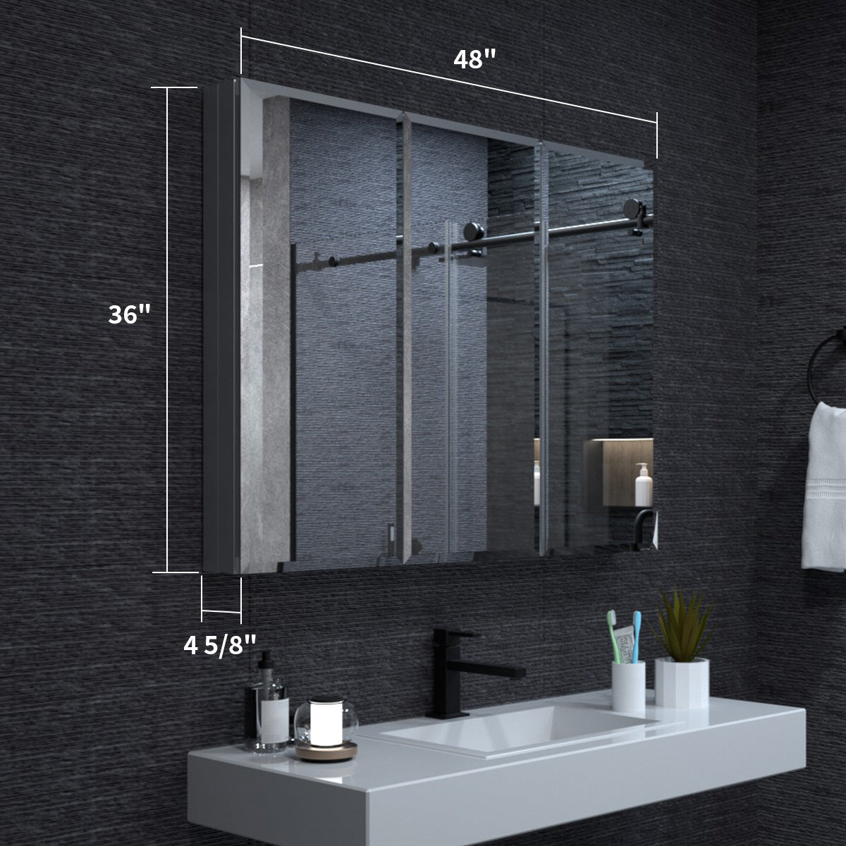 Niveal LUMCA Series Rectangular Aluminum Recessed/Surface Mount Medicine Cabinet with Mirror MMC-4836SV3
