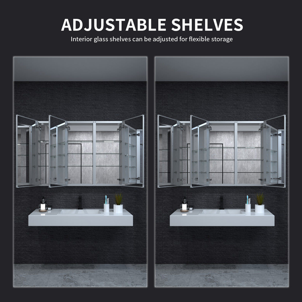 Niveal LUMCA Series Rectangular Aluminum Recessed/Surface Mount Medicine Cabinet with Mirror MMC-4836SV4