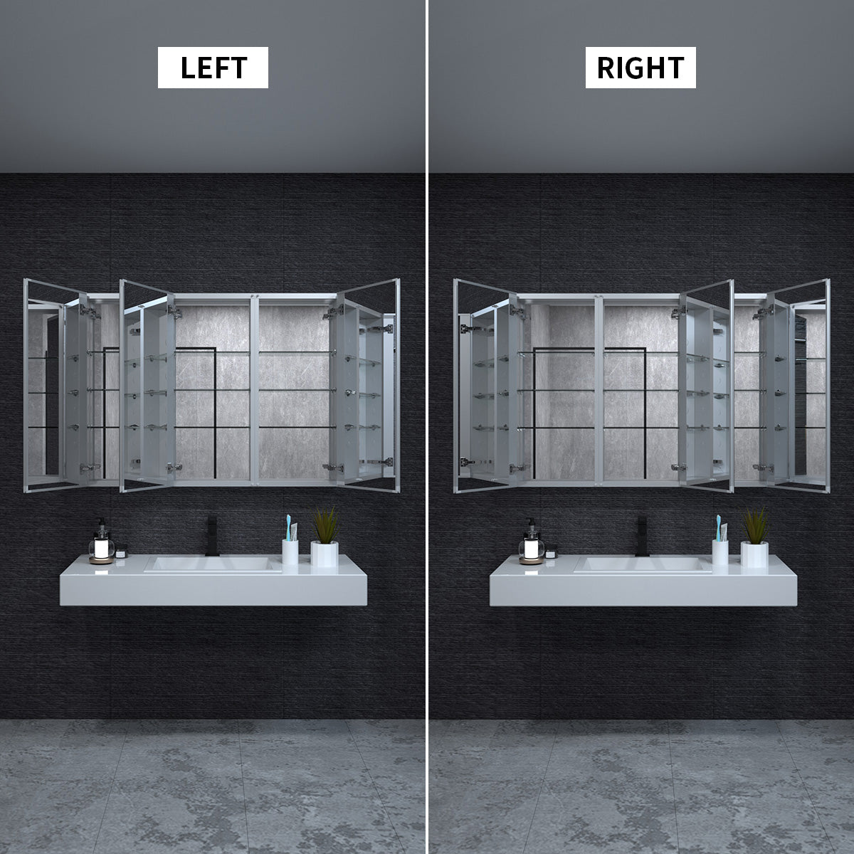 Niveal LUMCA Series Rectangular Aluminum Recessed/Surface Mount Medicine Cabinet with Mirror MMC-4836SV6