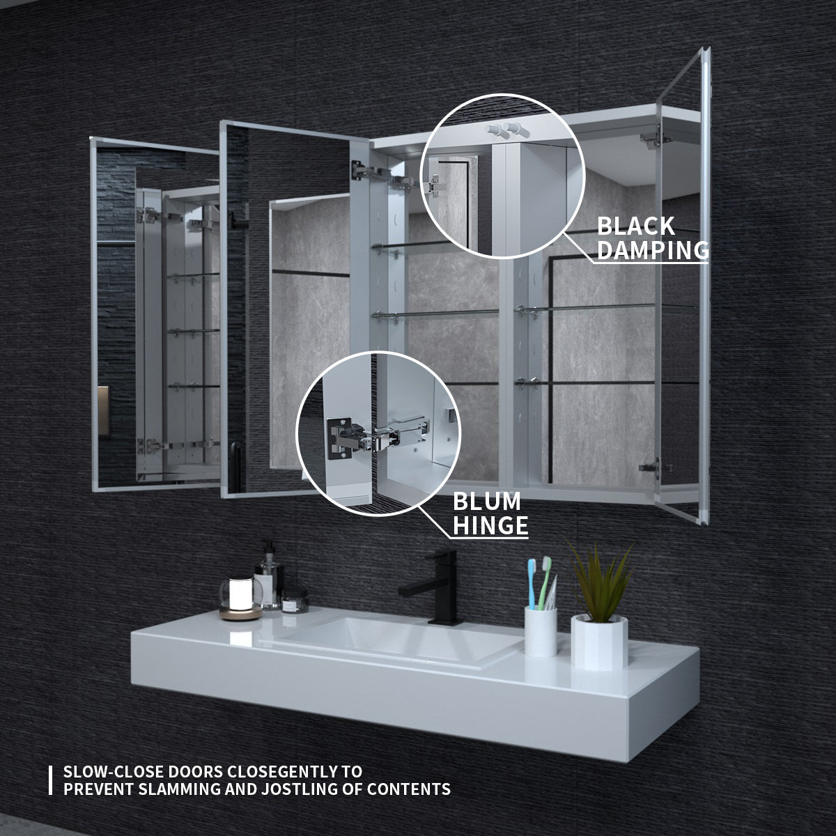 Niveal LUMCA Series Rectangular Aluminum Recessed/Surface Mount Medicine Cabinet with Mirror MMC-4836SV7