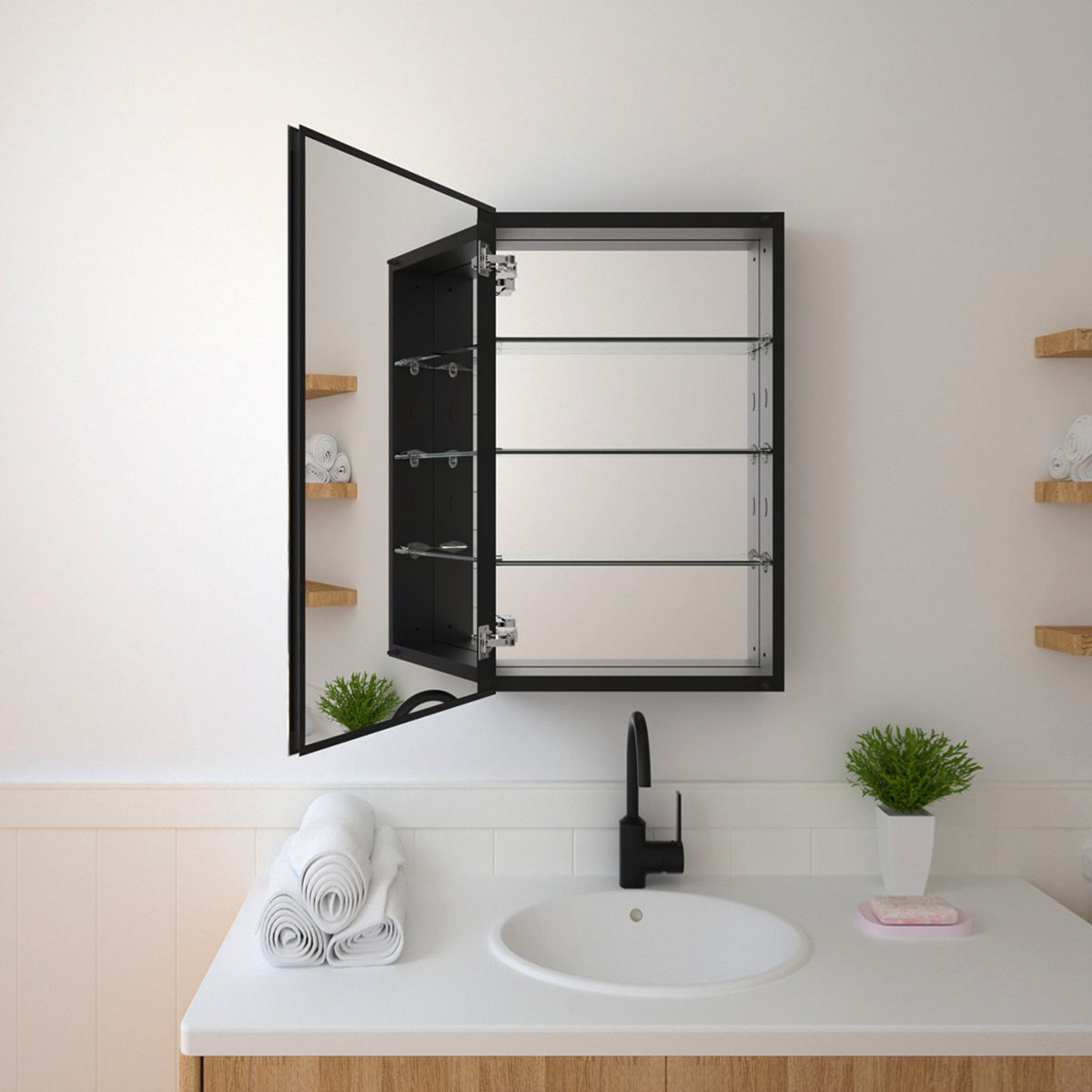 TaiMei 19 in. x 30 in. Frameless Recessed or Surface-Mount Beveled Single Mirror Bathroom Medicine Cabinet MMCBL-1930-02