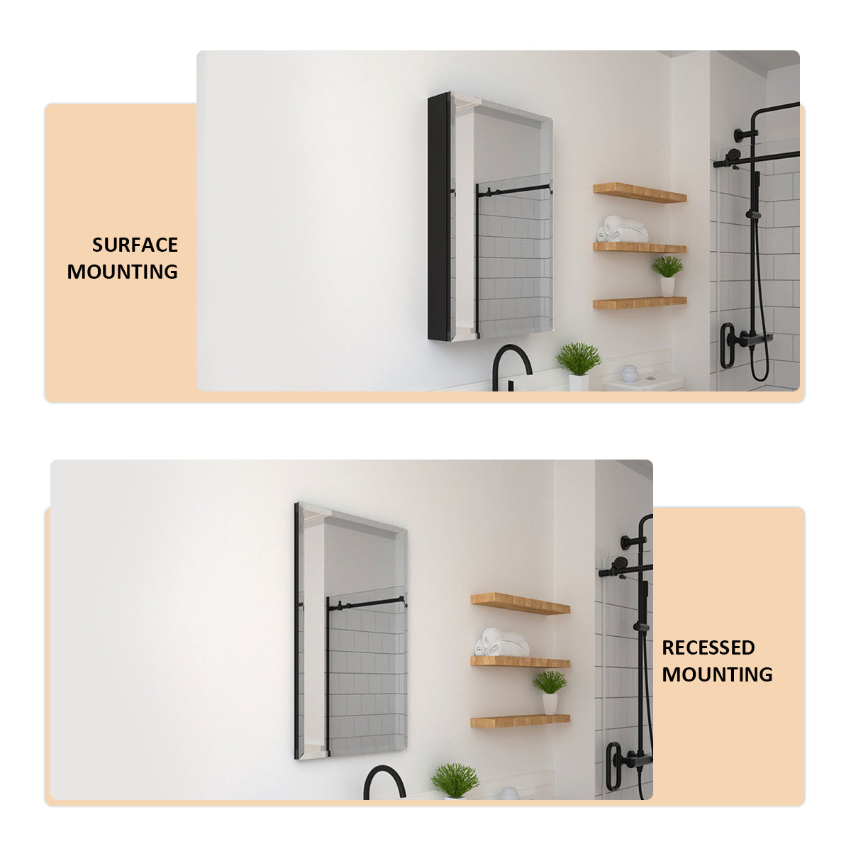 TaiMei 19 in. x 30 in. Frameless Recessed or Surface-Mount Beveled Single Mirror Bathroom Medicine Cabinet MMCBL-1930-07