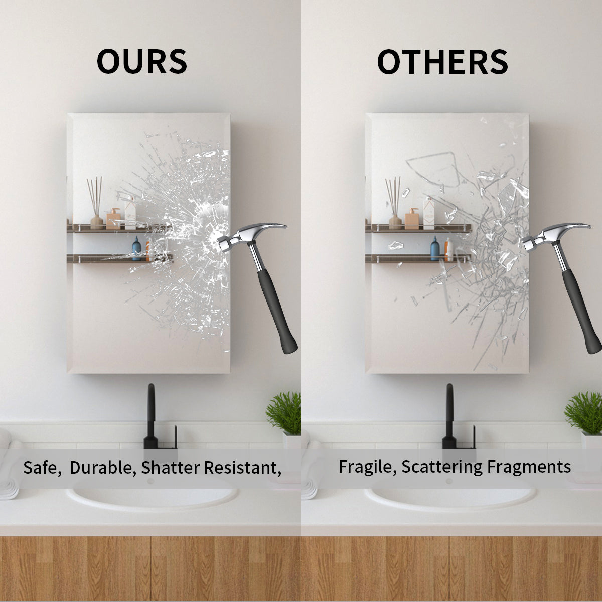 TaiMei 19 in. x 30 in. Frameless Recessed or Surface-Mount Beveled Single Mirror Bathroom Medicine Cabinet MMCBL-1930-09