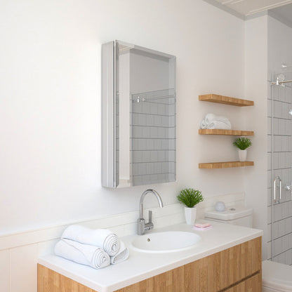 TaiMei 19 in. x 30 in. Frameless Recessed or Surface-Mount Beveled Single Mirror Bathroom Medicine Cabinet Silver MMCSV-1930-01