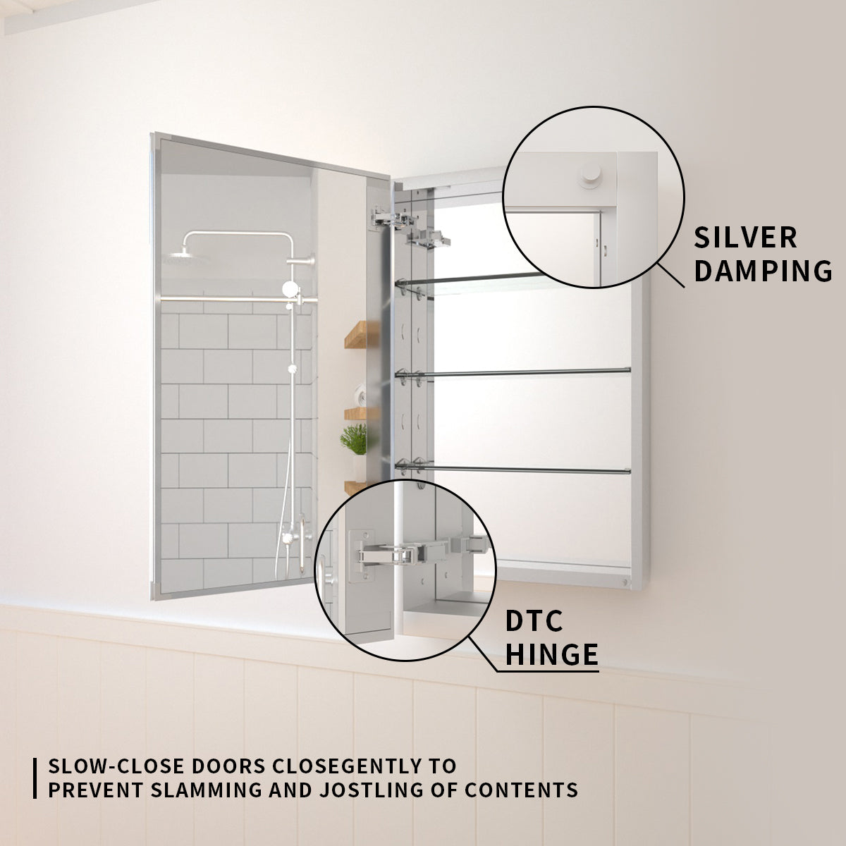 TaiMei 19 in. x 30 in. Frameless Recessed or Surface-Mount Beveled Single Mirror Bathroom Medicine Cabinet MMCSV-1930-05