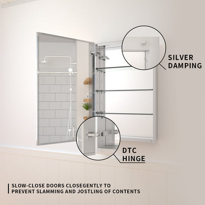 TaiMei 19 in. x 30 in. Frameless Recessed or Surface-Mount Beveled Single Mirror Bathroom Medicine Cabinet MMCSV-1930-05