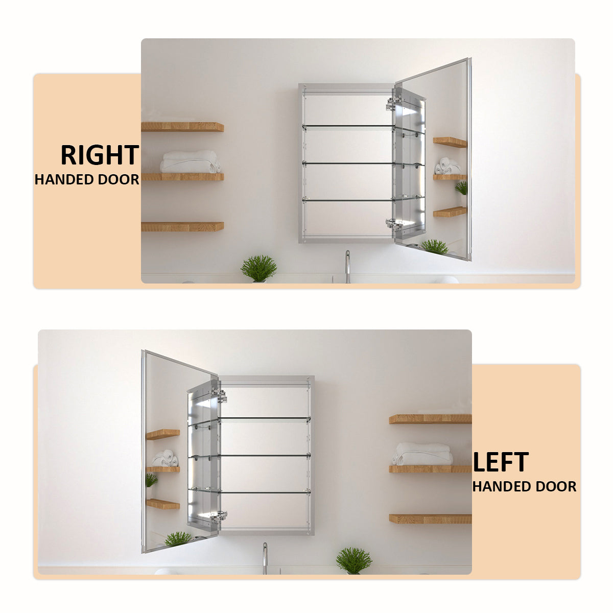 TaiMei 19 in. x 30 in. Frameless Recessed or Surface-Mount Beveled Single Mirror Bathroom Medicine Cabinet MMCSV-1930-06