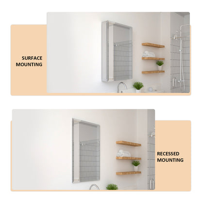 TaiMei 19 in. x 30 in. Frameless Recessed or Surface-Mount Beveled Single Mirror Bathroom Medicine Cabinet MMCSV-1930-07