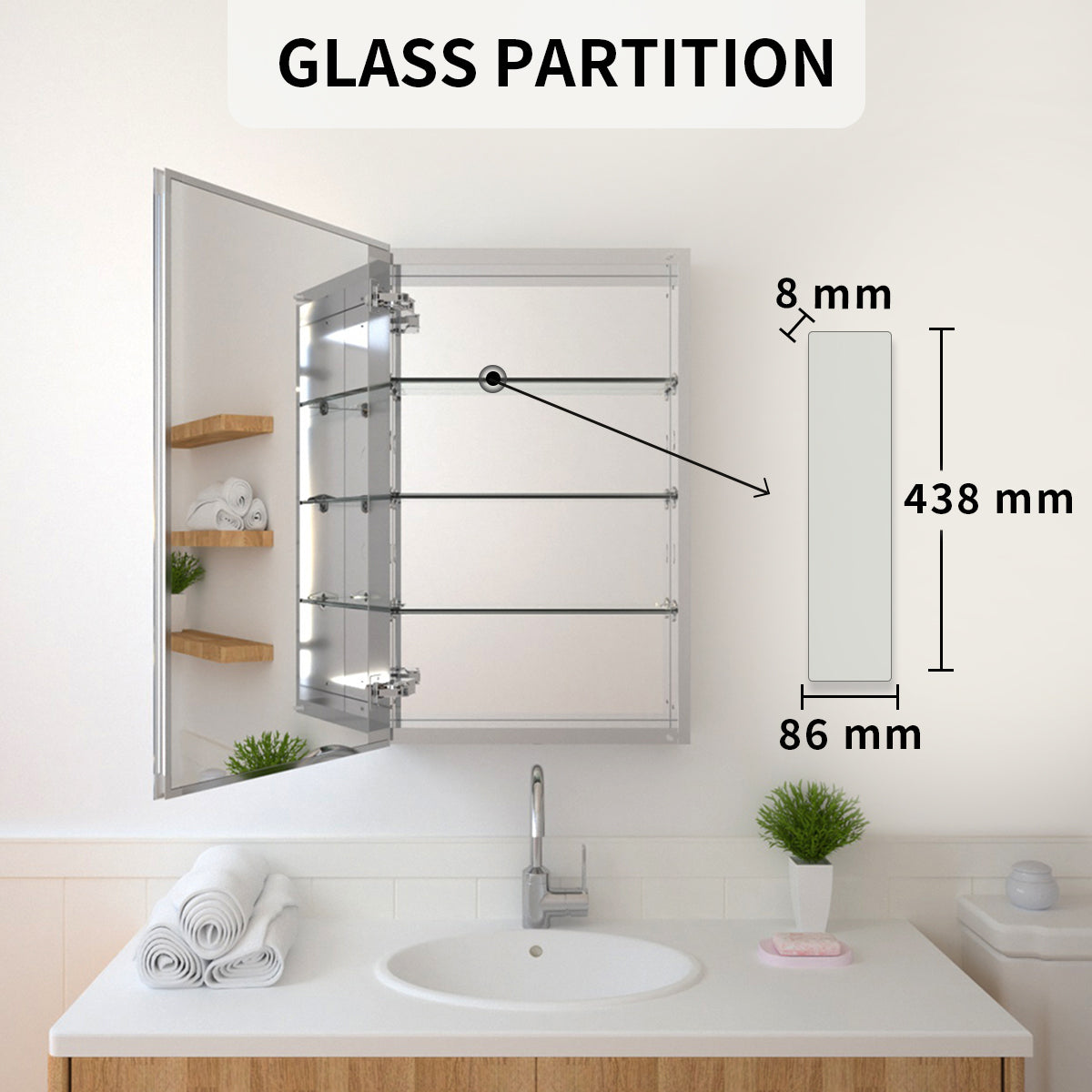 TaiMei 19 in. x 30 in. Frameless Recessed or Surface-Mount Beveled Single Mirror Bathroom Medicine Cabinet MMCSV-1930-10