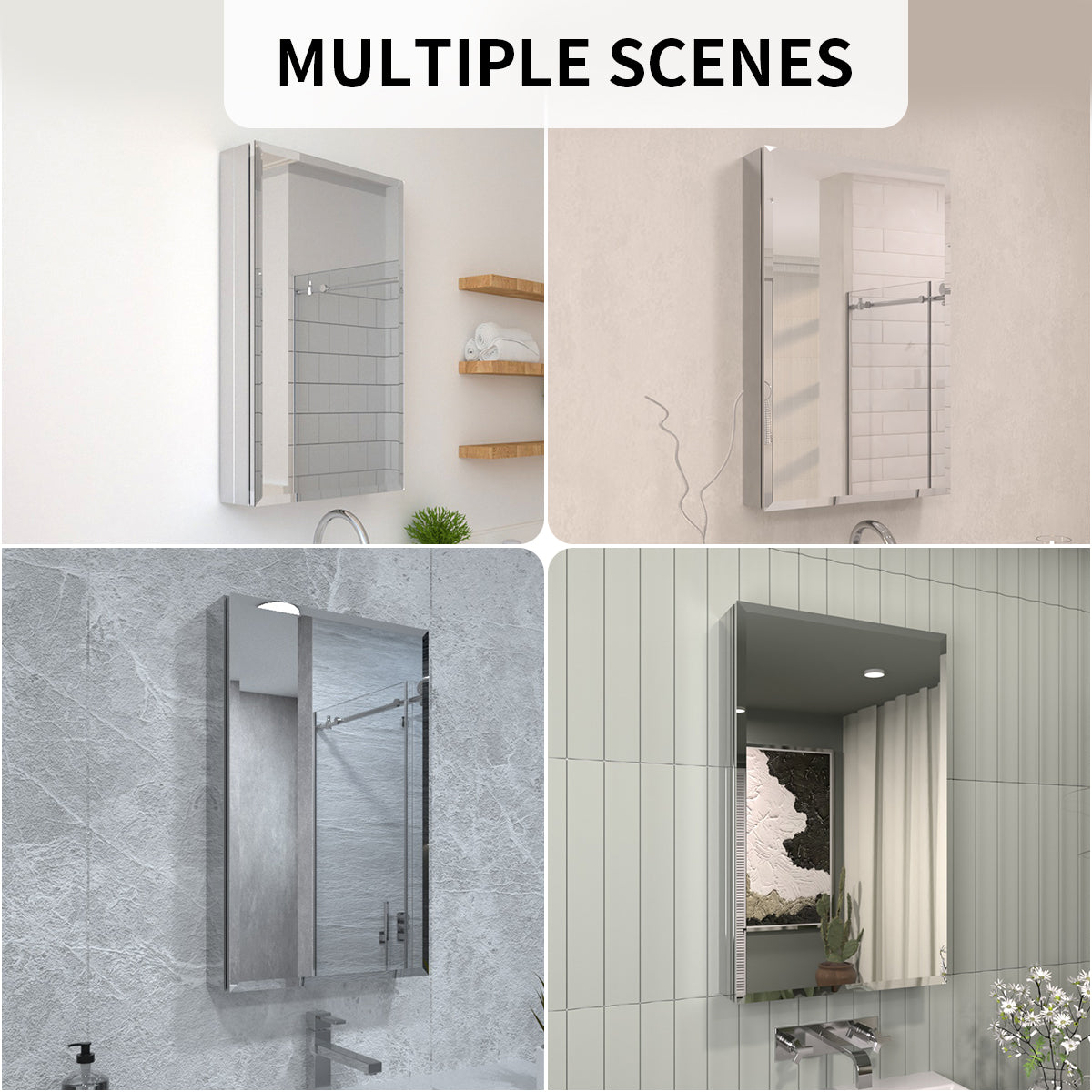 TaiMei 19 in. x 30 in. Frameless Recessed or Surface-Mount Beveled Single Mirror Bathroom Medicine Cabinet MMCSV-1930-14