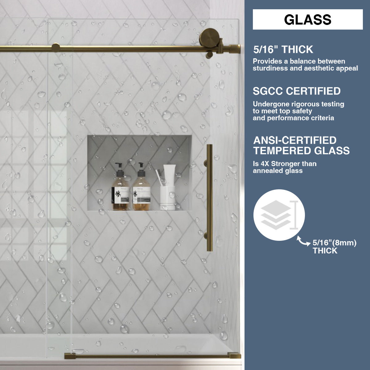 TaiMei Opal 60 in. W x 56 in. H Sliding Frameless Tub Door with Clear Glass and Handles MS-001-6060-BG06