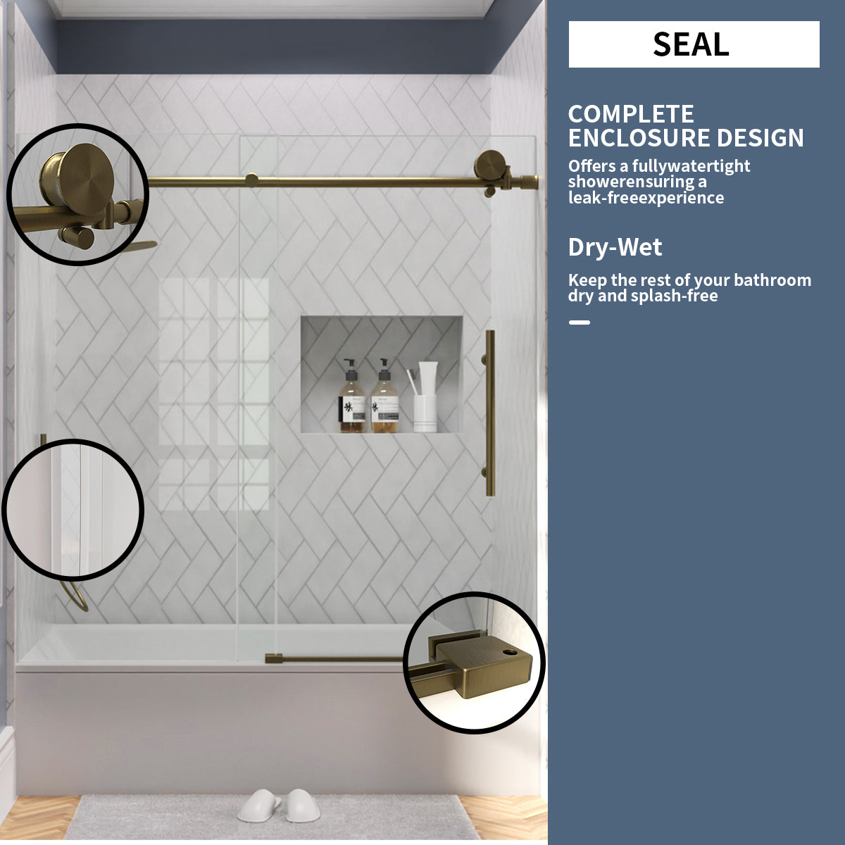 TaiMei Opal 60 in. W x 56 in. H Sliding Frameless Tub Door with Clear Glass and Handles MS-001-6060-BG08
