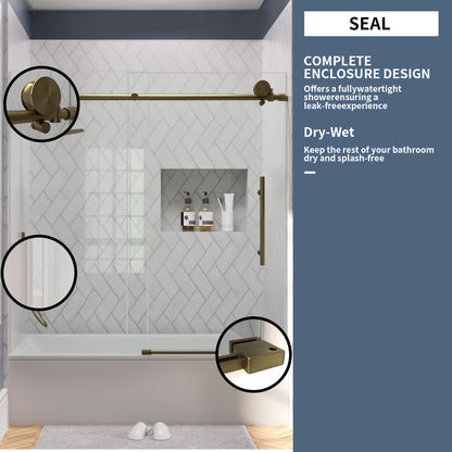TaiMei Opal 60 in. W x 56 in. H Sliding Frameless Tub Door with Clear Glass and Handles MS-001-6060-BG08