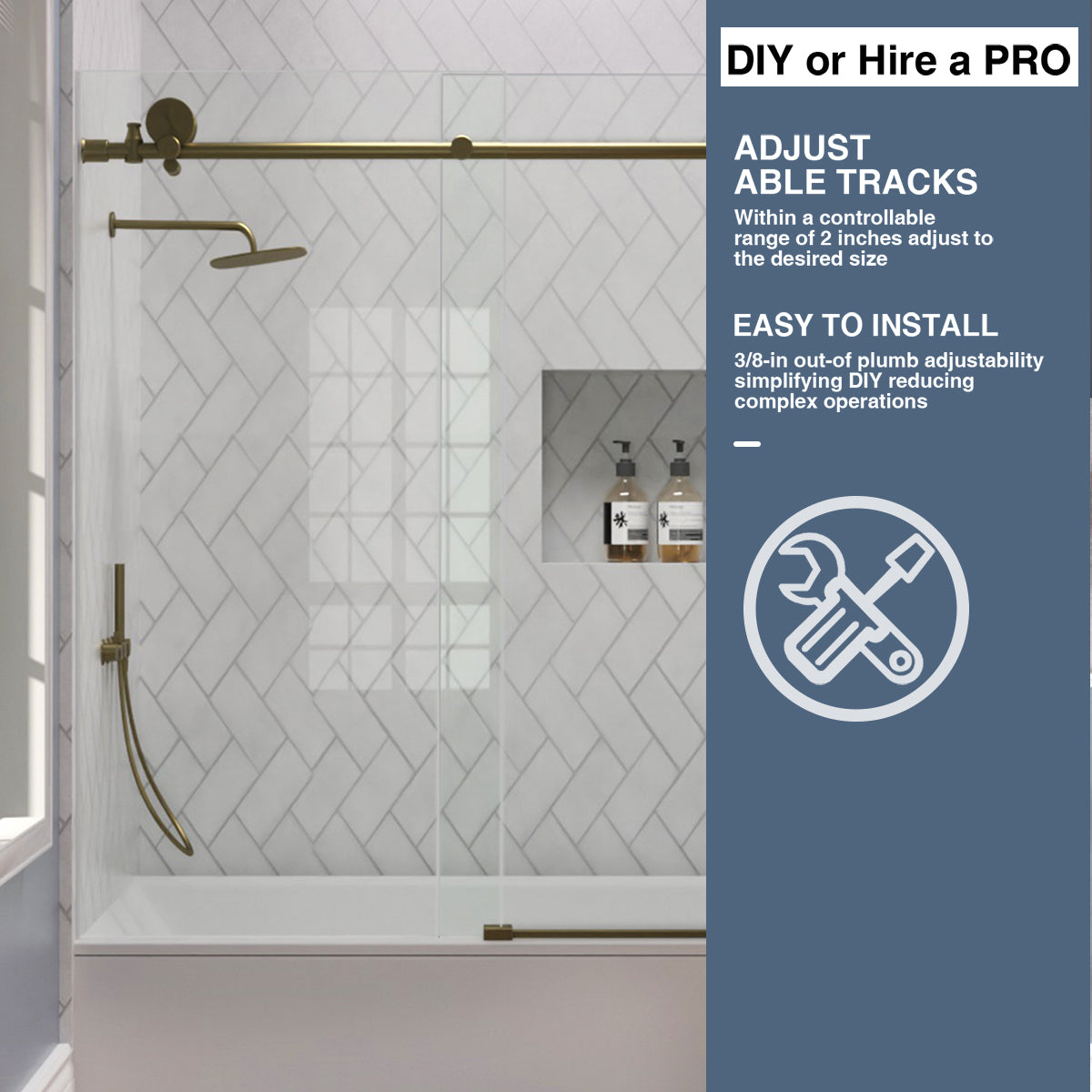 TaiMei Opal 60 in. W x 56 in. H Sliding Frameless Tub Door with Clear Glass and Handles MS-001-6060-BG09