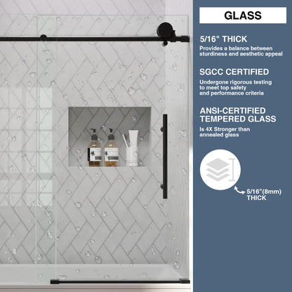 TaiMei Opal 60 in. W x 56 in. H Sliding Frameless Tub Door with Clear Glass and Handles MS-001-6060-BL06