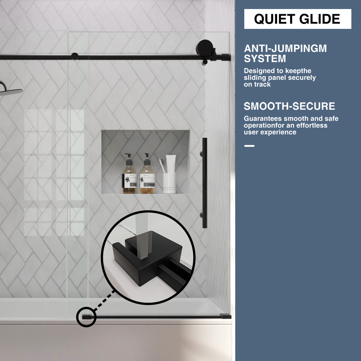 TaiMei Opal 60 in. W x 56 in. H Sliding Frameless Tub Door with Clear Glass and Handles MS-001-6060-BL07