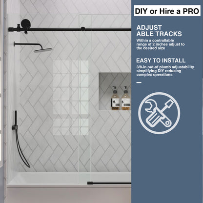 TaiMei Opal 60 in. W x 56 in. H Sliding Frameless Tub Door with Clear Glass and Handles MS-001-6060-BL09
