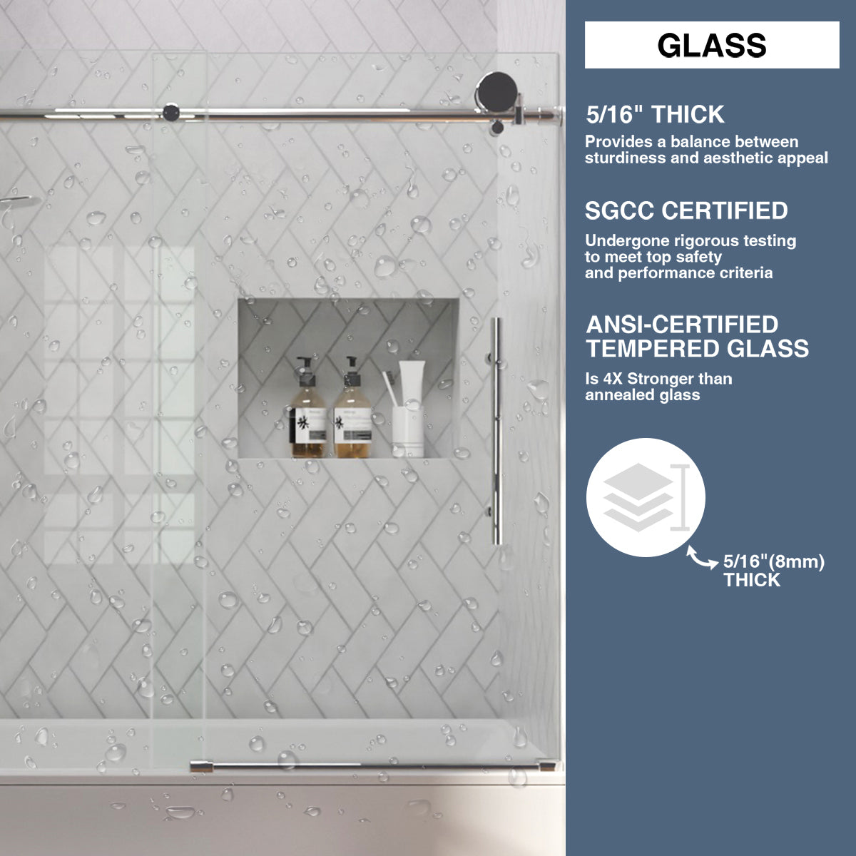 TaiMei Opal 60 in. W x 56 in. H Sliding Frameless Tub Door with Clear Glass and Handles MS-001-6060-SV06