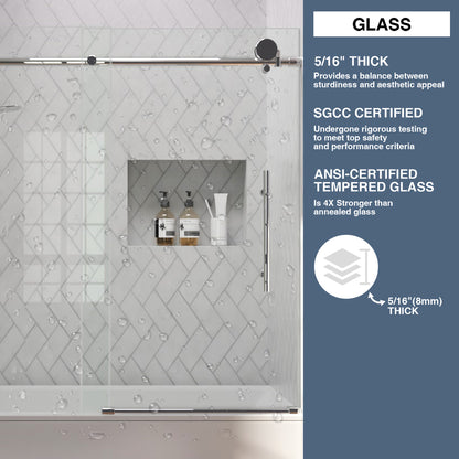 TaiMei Opal 60 in. W x 56 in. H Sliding Frameless Tub Door with Clear Glass and Handles MS-001-6060-SV06