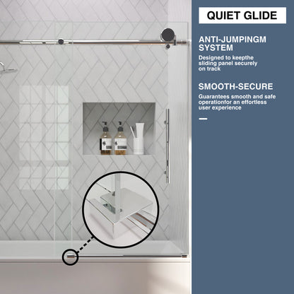 TaiMei Opal 60 in. W x 56 in. H Sliding Frameless Tub Door with Clear Glass and Handles MS-001-6060-SV07