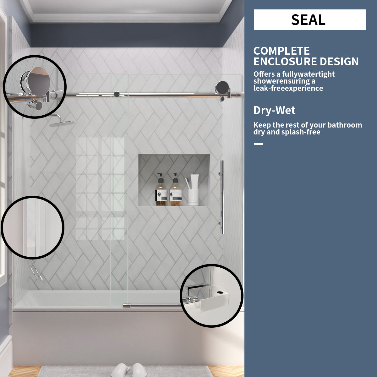 TaiMei Opal 60 in. W x 56 in. H Sliding Frameless Tub Door with Clear Glass and Handles MS-001-6060-SV08