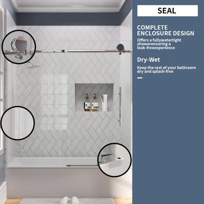 TaiMei Opal 60 in. W x 56 in. H Sliding Frameless Tub Door with Clear Glass and Handles MS-001-6060-SV08