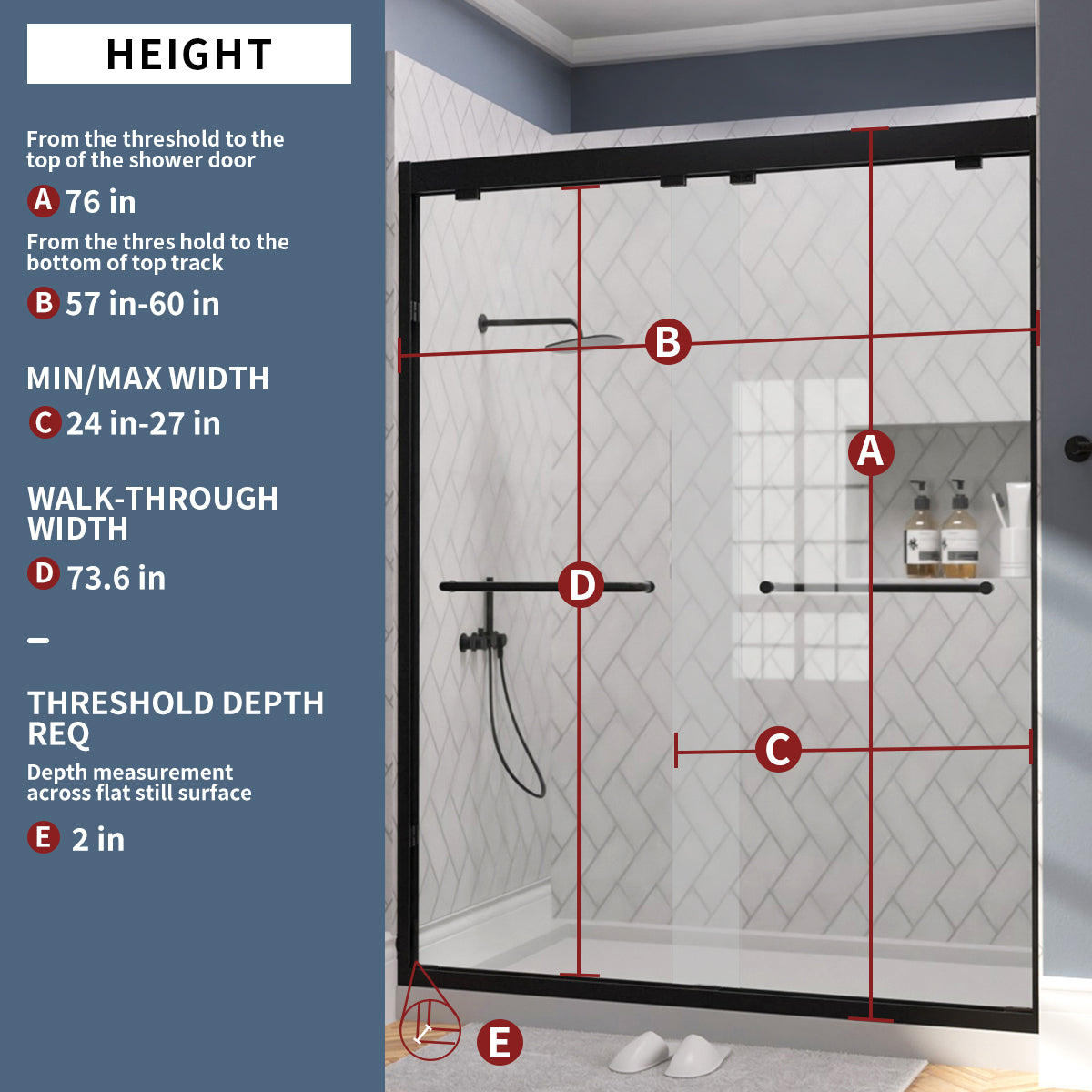 TaiMei Nexis 60 in. W x 76 in. H Sliding Framed Shower Door  with Clear Glass