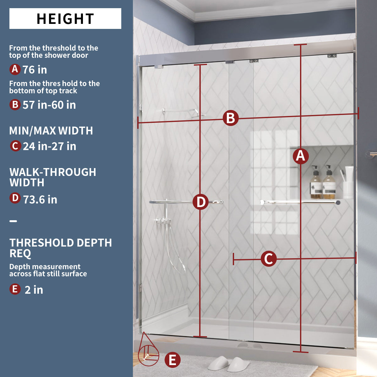 TaiMei Nexis 60 in. W x 76 in. H Sliding Framed Shower Door  with Clear Glass