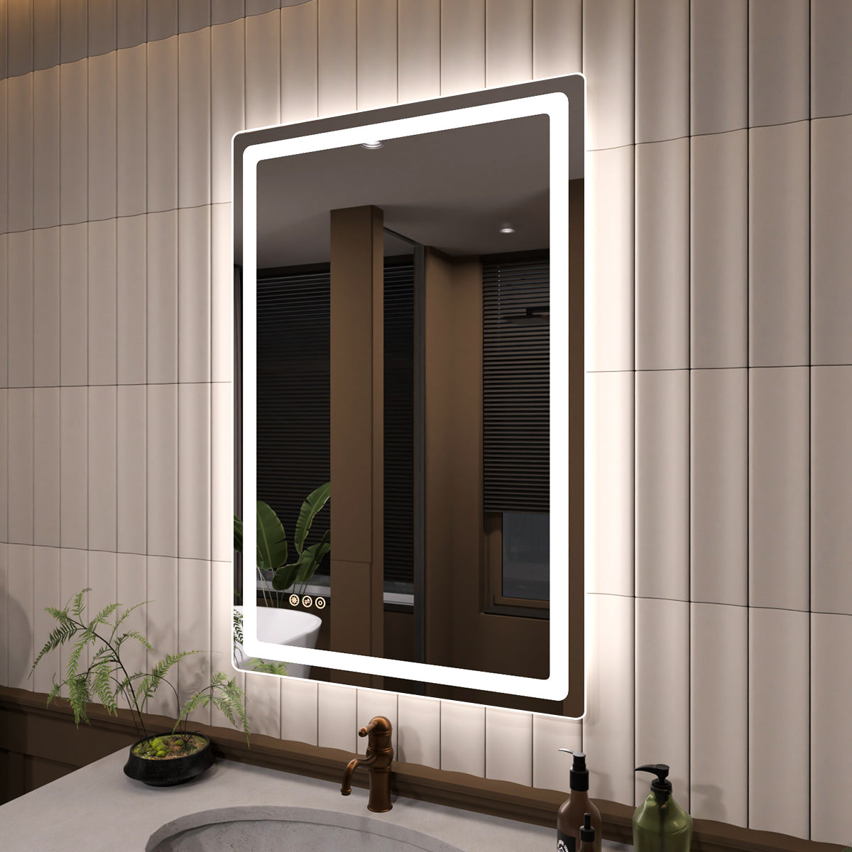 TaiMei LED Bathroom Vanity Mirror Round Corner Anti-Fog Brightness Adjustable High-Definition ETL Certified