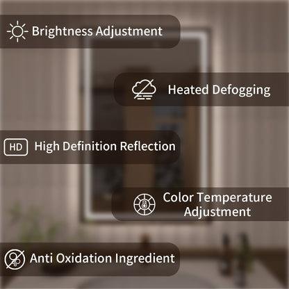 TaiMei LED Bathroom Vanity Mirror Round Corner Anti-Fog Brightness Adjustable High-Definition ETL Certified