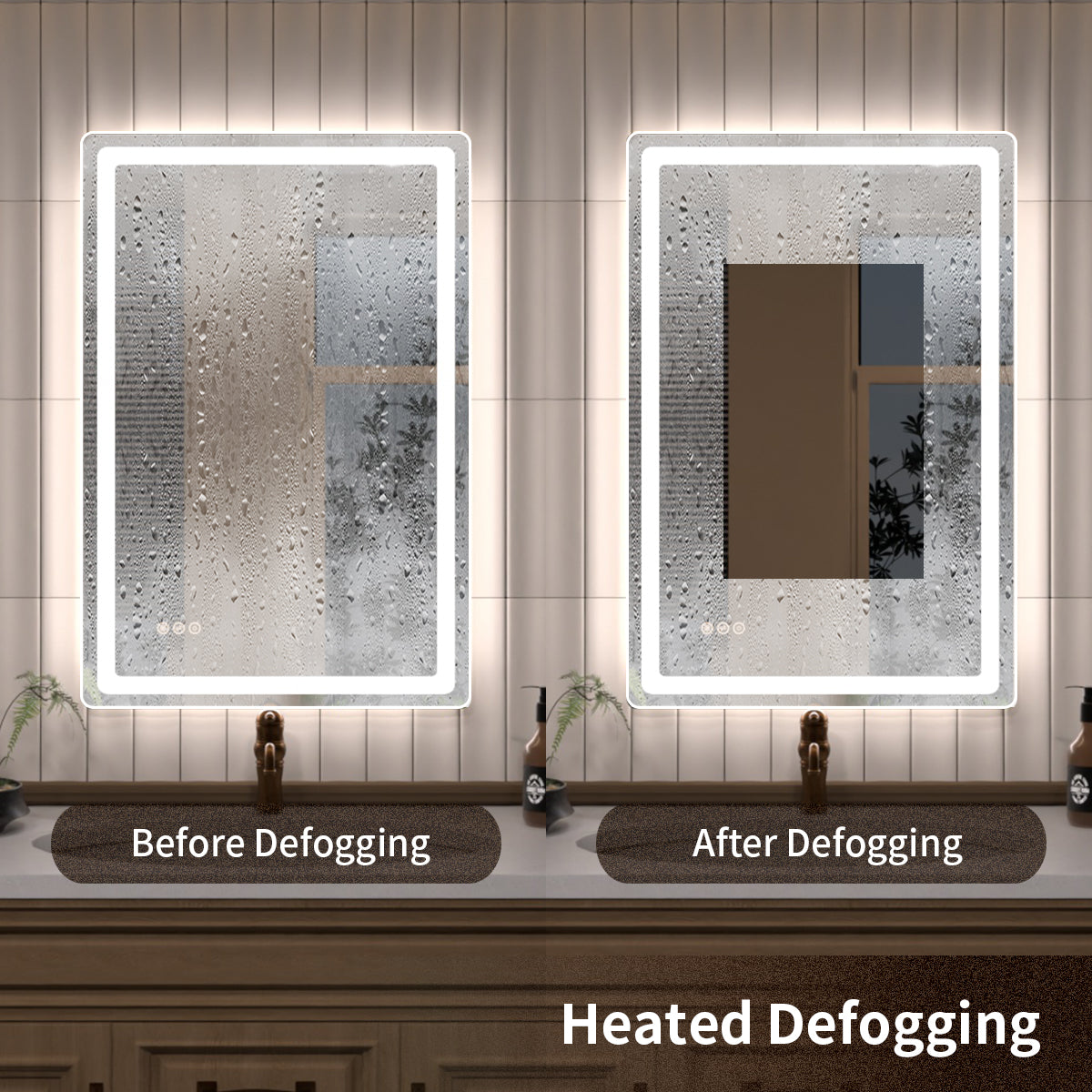 TaiMei LED Bathroom Vanity Mirror Round Corner Anti-Fog Brightness Adjustable High-Definition ETL Certified