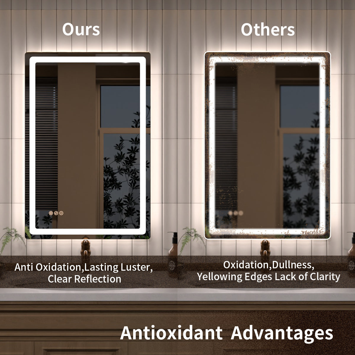 TaiMei LED Bathroom Vanity Mirror Round Corner Anti-Fog Brightness Adjustable High-Definition ETL Certified