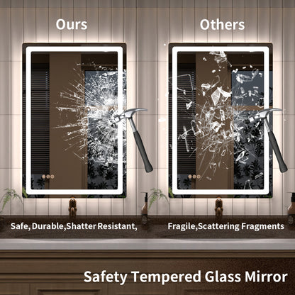 TaiMei LED Bathroom Vanity Mirror Round Corner Anti-Fog Brightness Adjustable High-Definition ETL Certified