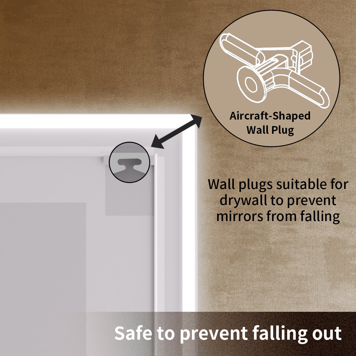 TaiMei LED Bathroom Vanity Mirror Round Corner Anti-Fog Brightness Adjustable High-Definition ETL Certified