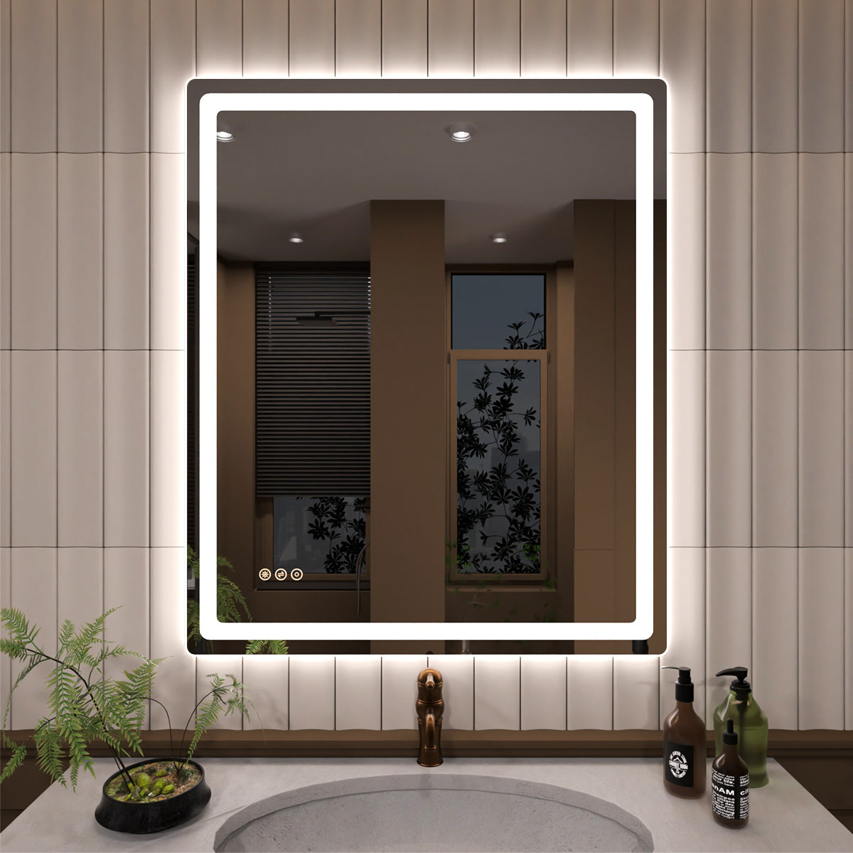 TaiMei LED Bathroom Vanity Mirror Round Corner Anti-Fog Brightness Adjustable High-Definition ETL Certified