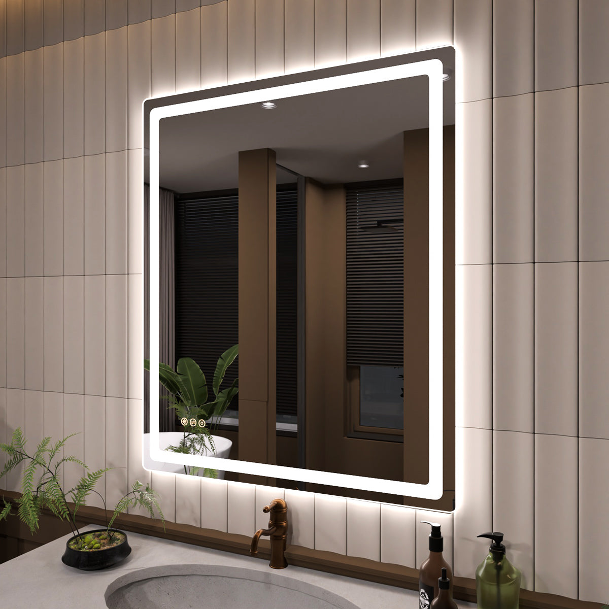 TaiMei LED Bathroom Vanity Mirror Round Corner Anti-Fog Brightness Adjustable High-Definition ETL Certified