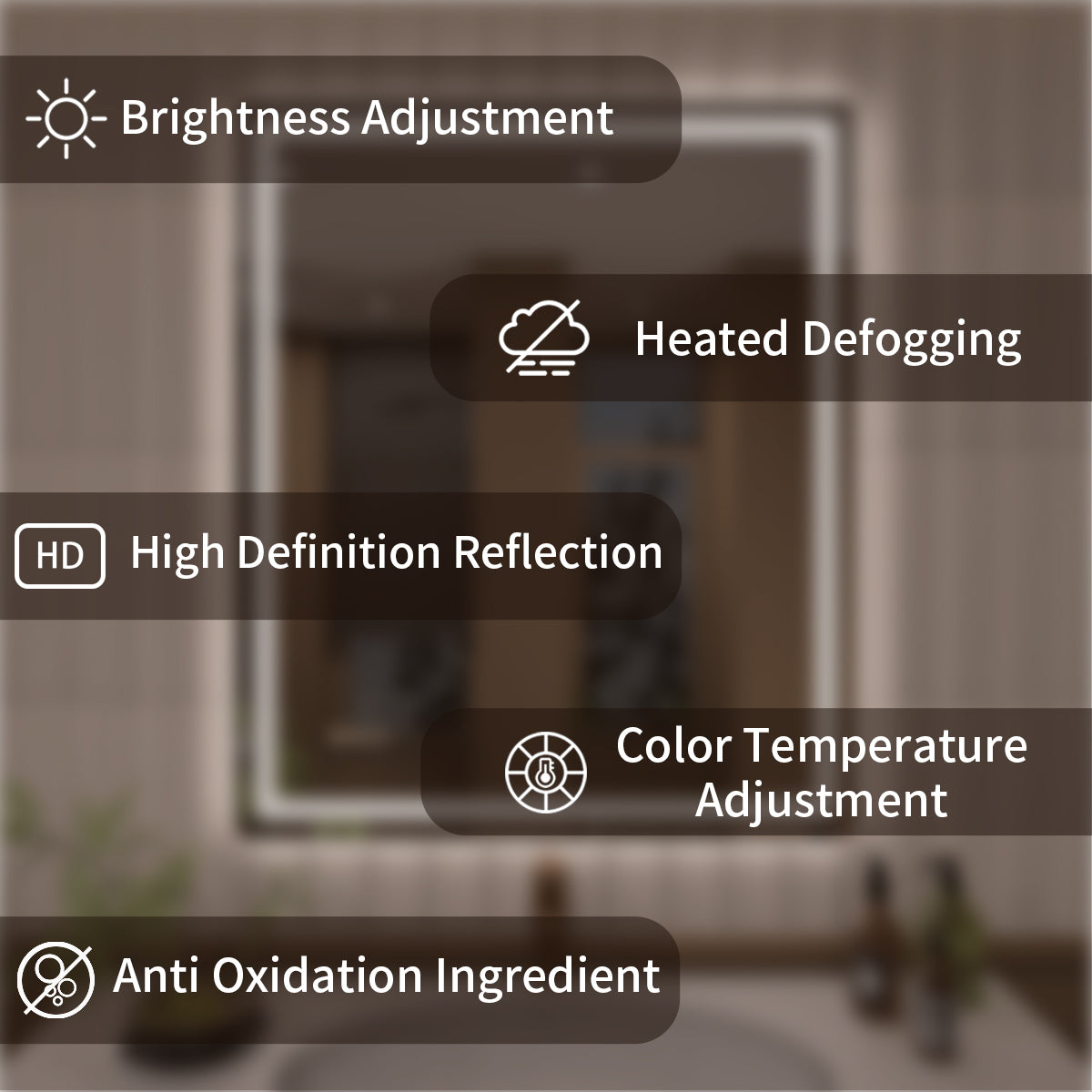 TaiMei LED Bathroom Vanity Mirror Round Corner Anti-Fog Brightness Adjustable High-Definition ETL Certified