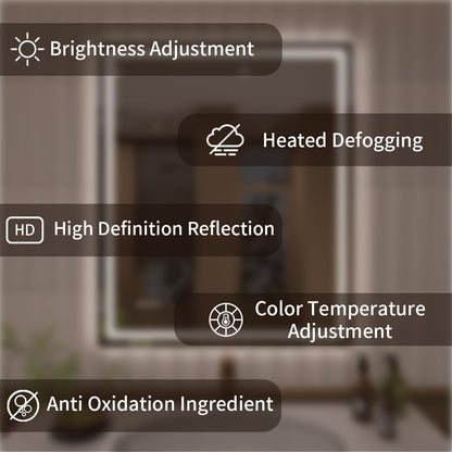 TaiMei LED Bathroom Vanity Mirror Round Corner Anti-Fog Brightness Adjustable High-Definition ETL Certified